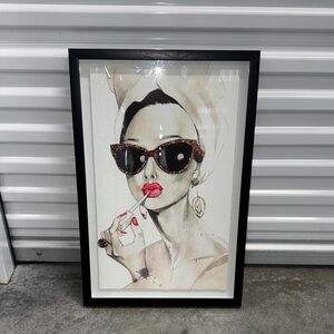 Framed Fashion Illustration - Woman with Sunglasses and Pink Lips